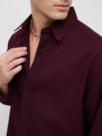 Men Weave Crop Boxy Fit Wine Shirt