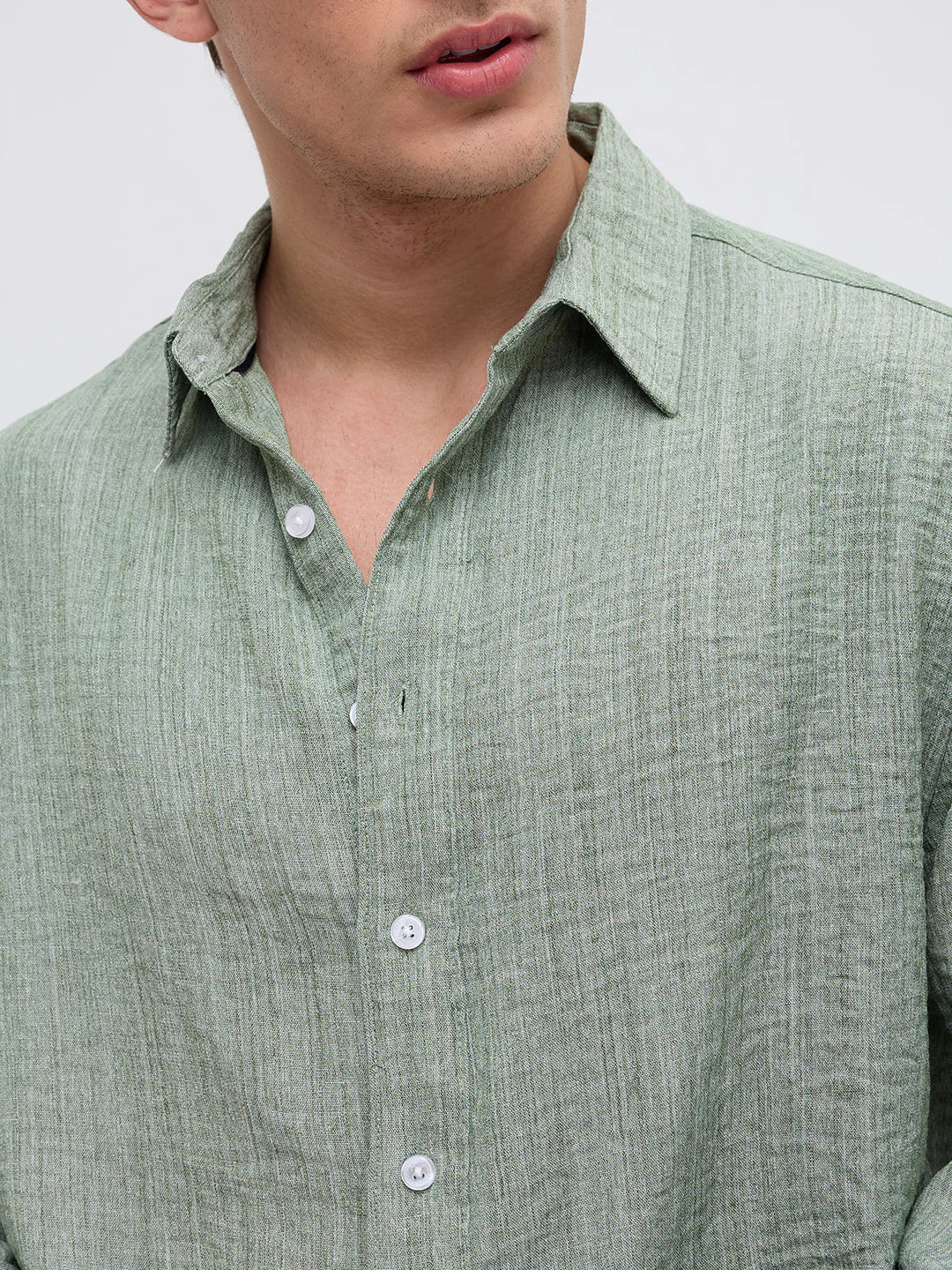 Men Textured Boxy Fit Crop Mint Green Shirt