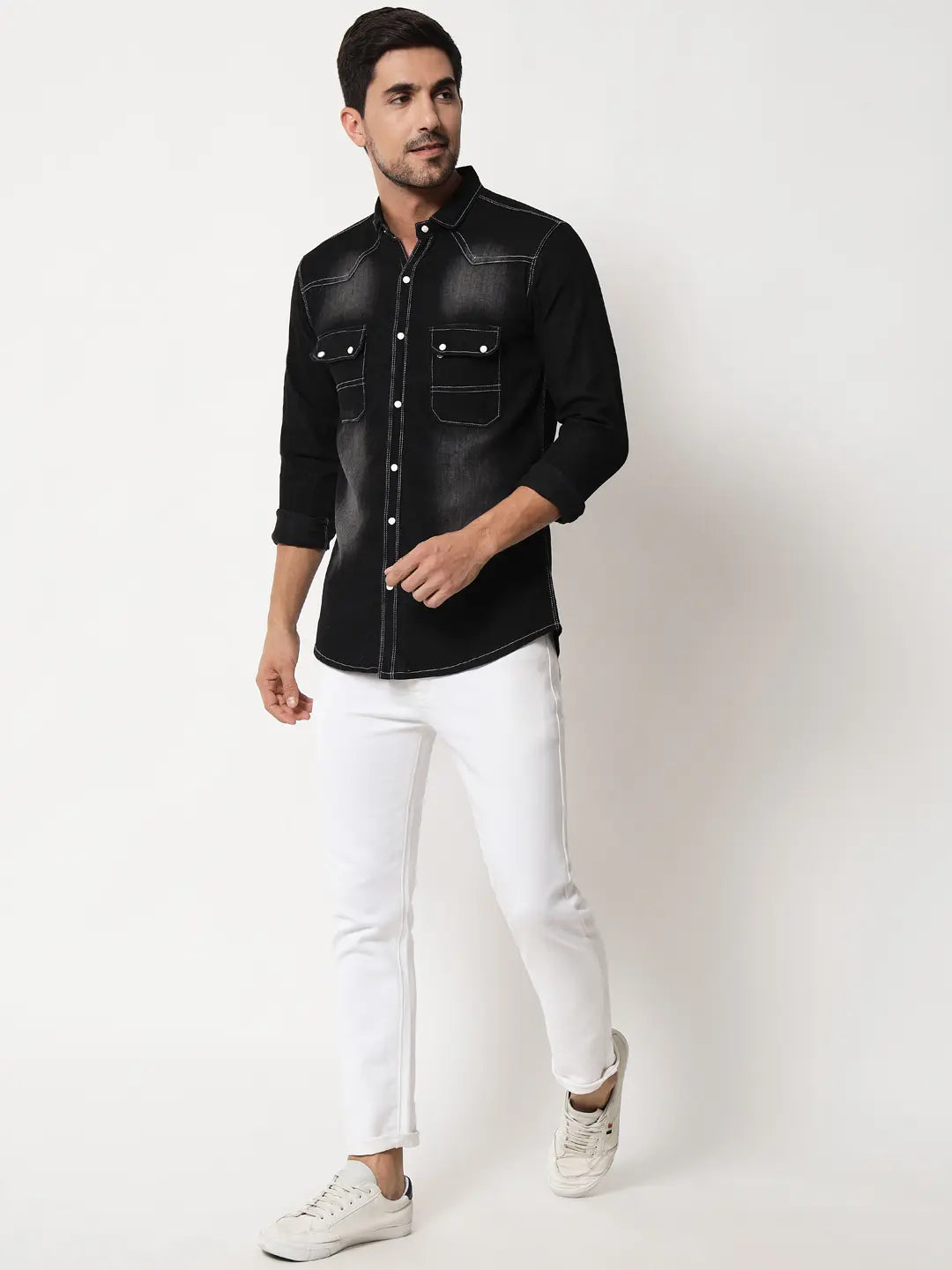 DOUBLE POCKET BLACK DENIM SHIRT