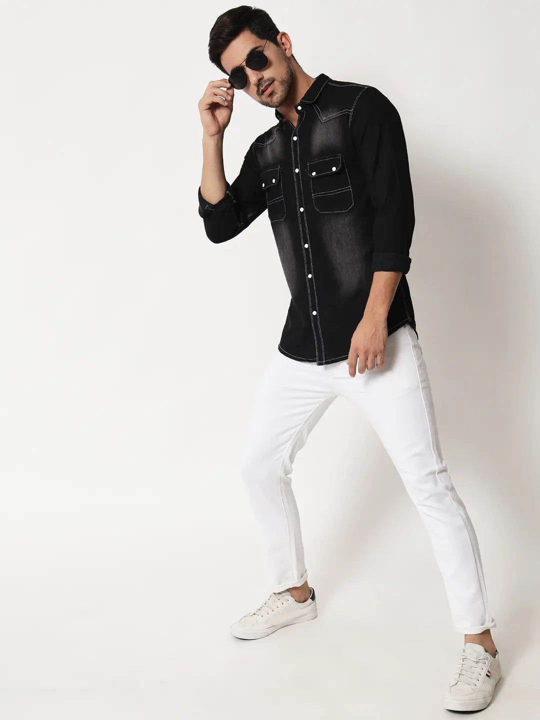 DOUBLE POCKET BLACK DENIM SHIRT
