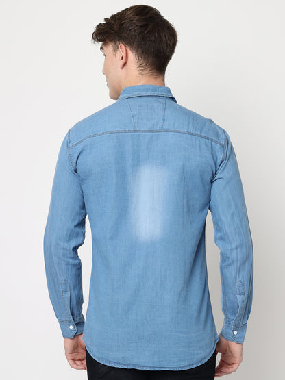 DOUBLE POCKET LIGHT BLUE DENIM SHIRT