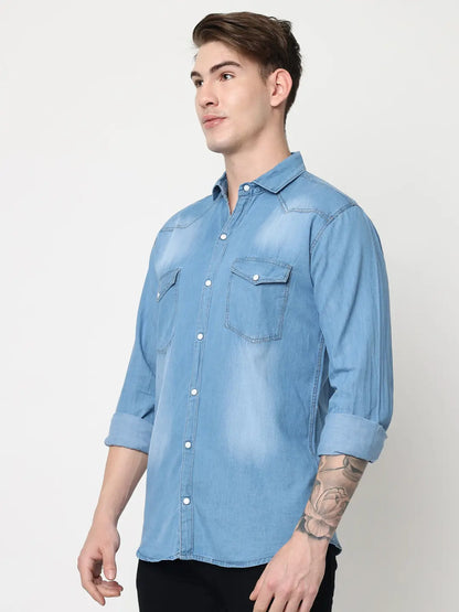 DOUBLE POCKET LIGHT BLUE DENIM SHIRT