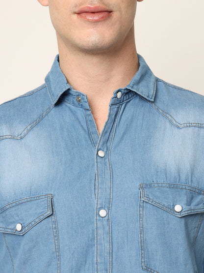 DOUBLE POCKET LIGHT BLUE DENIM SHIRT