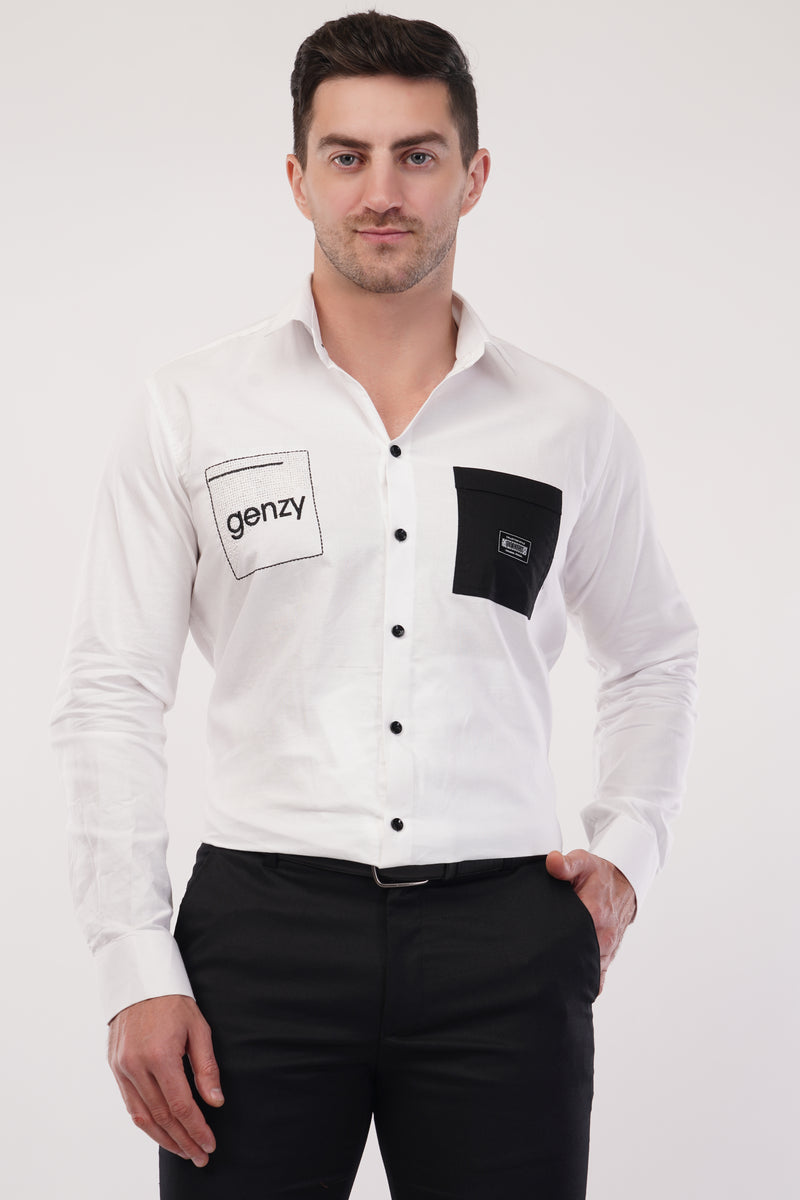Chalk White Genzy Embroidery Shirt