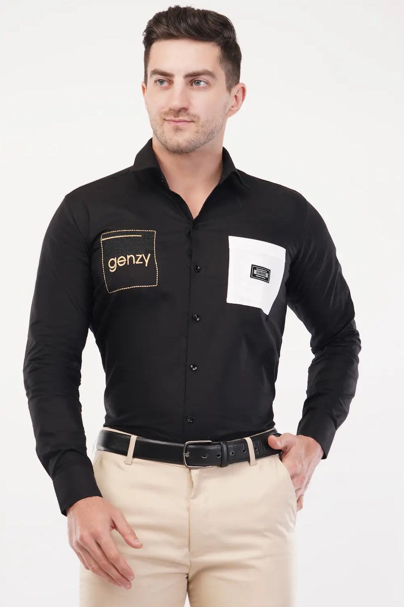 Chinese Black Genzy Embroidery Shirt
