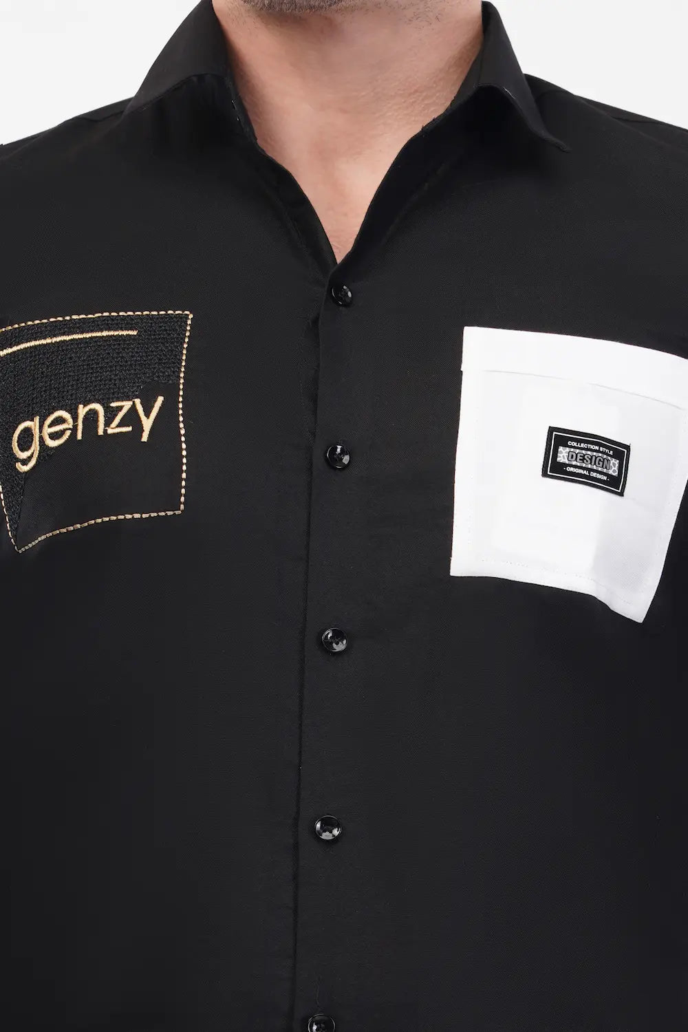 Chinese Black Genzy Embroidery Shirt