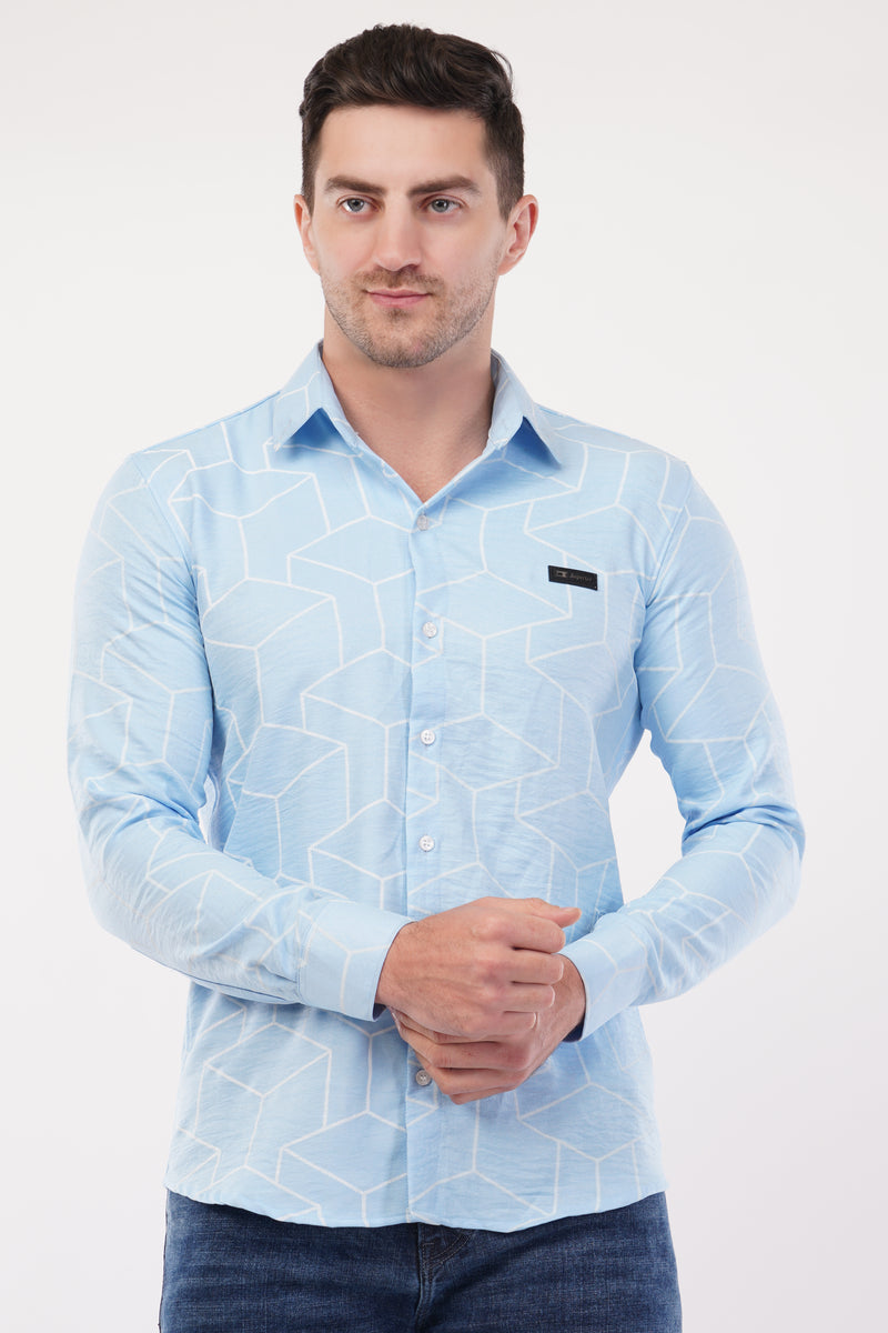 Columbia Blue Geometric Digital Printed Shirt
