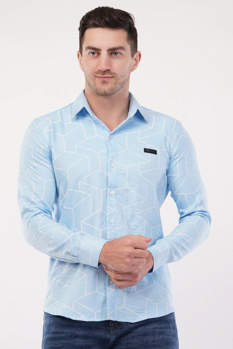 Columbia Blue Geometric Digital Printed Shirt