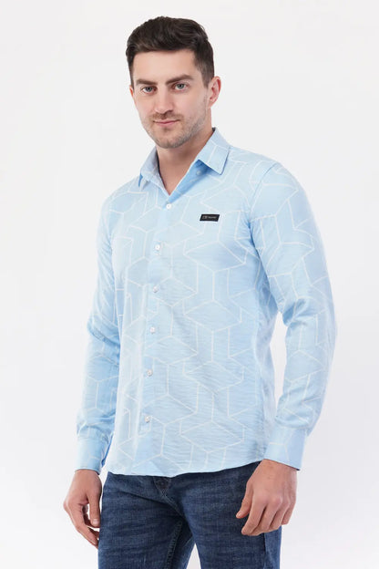Columbia Blue Geometric Digital Printed Shirt