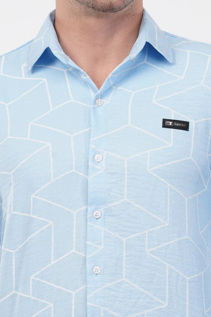 Columbia Blue Geometric Digital Printed Shirt