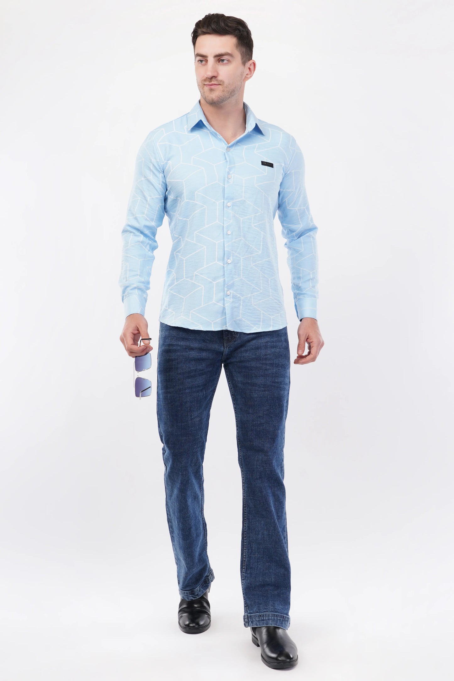 Columbia Blue Geometric Digital Printed Shirt