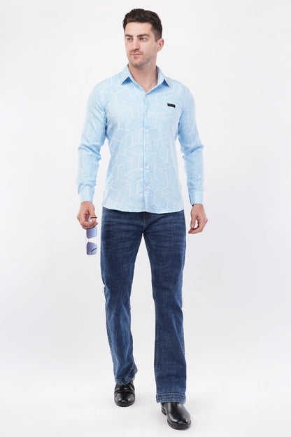 Columbia Blue Geometric Digital Printed Shirt
