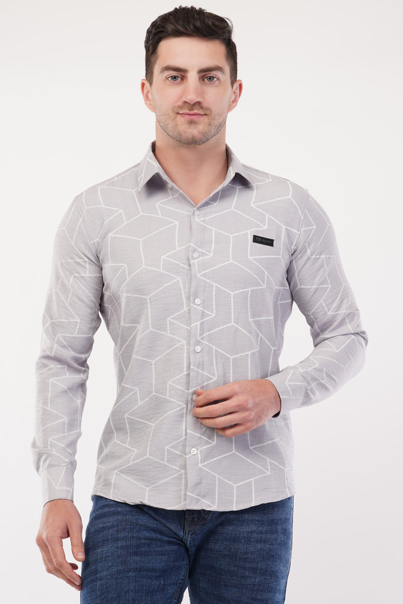 Chinese Silver Geometric Digital Printed Shirt