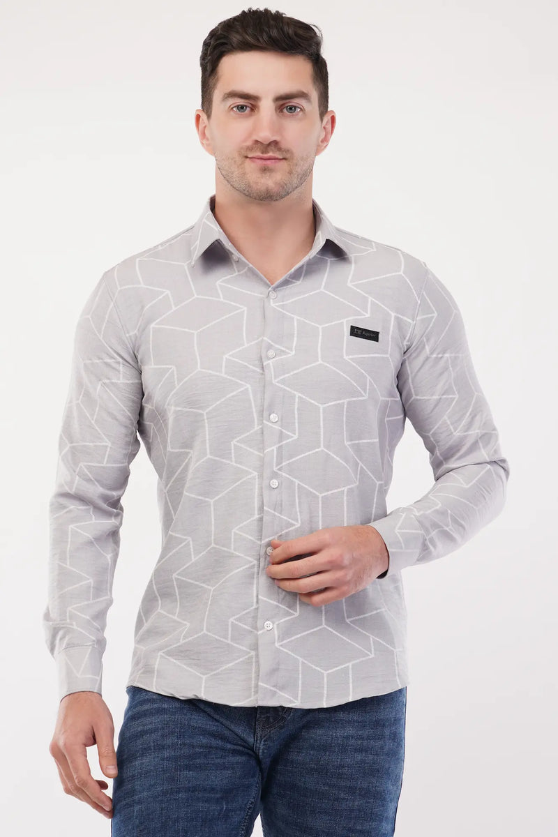 Chinese Silver Geometric Digital Printed Shirt