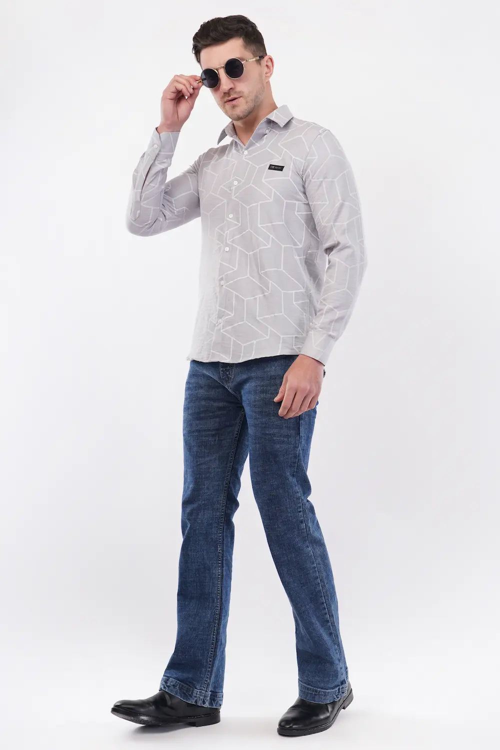 Chinese Silver Geometric Digital Printed Shirt