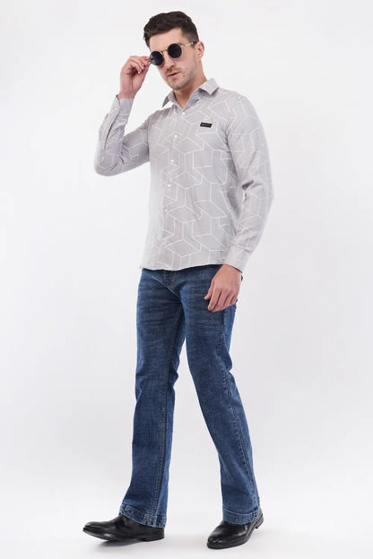 Chinese Silver Geometric Digital Printed Shirt