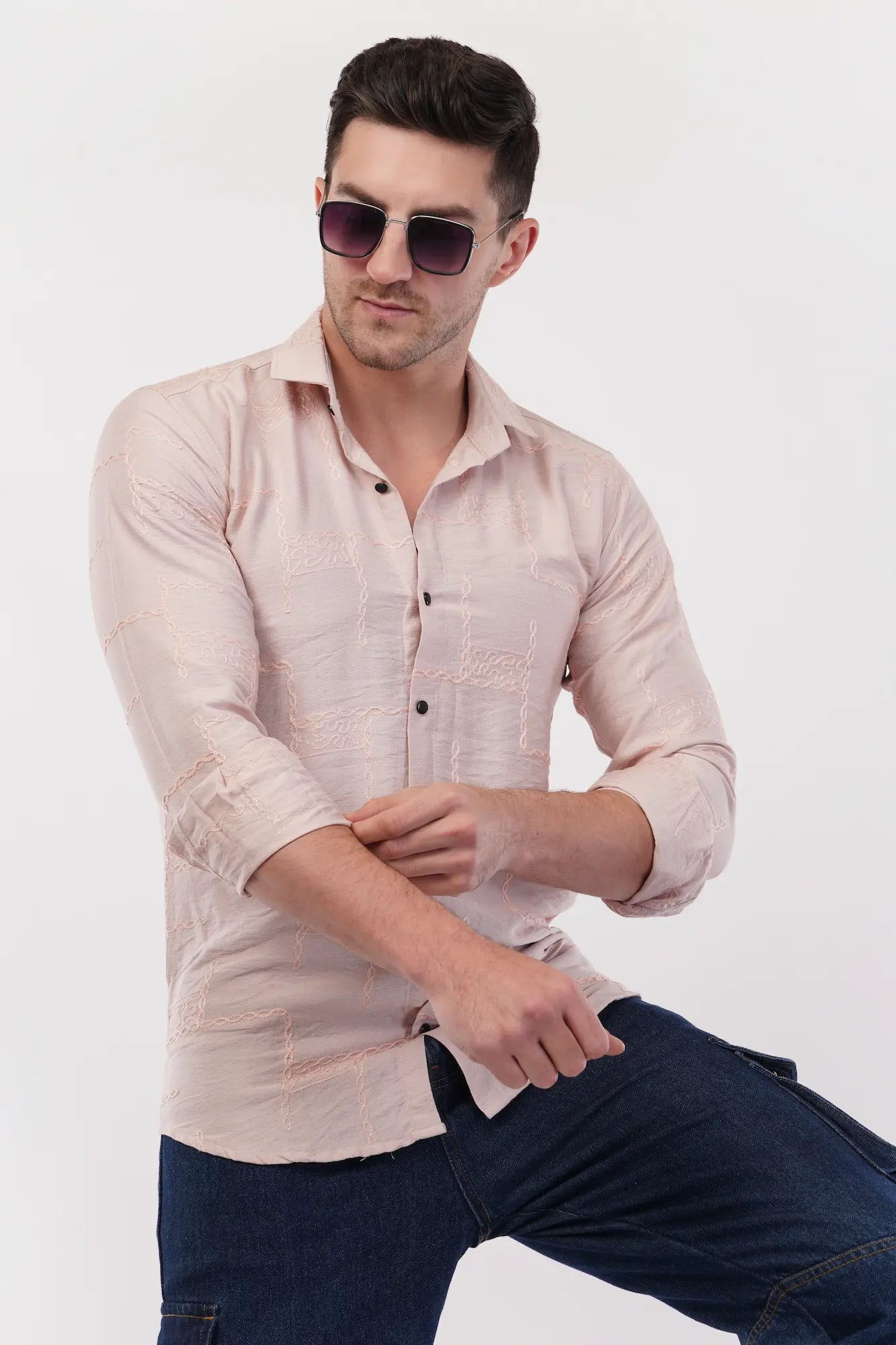 Pastel Grey Embroidery Shirt