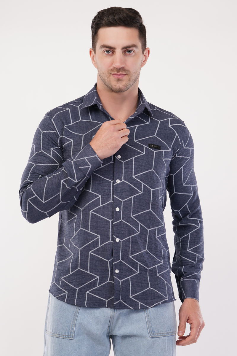 Mid Grey Geometric Digital Printed Shirt