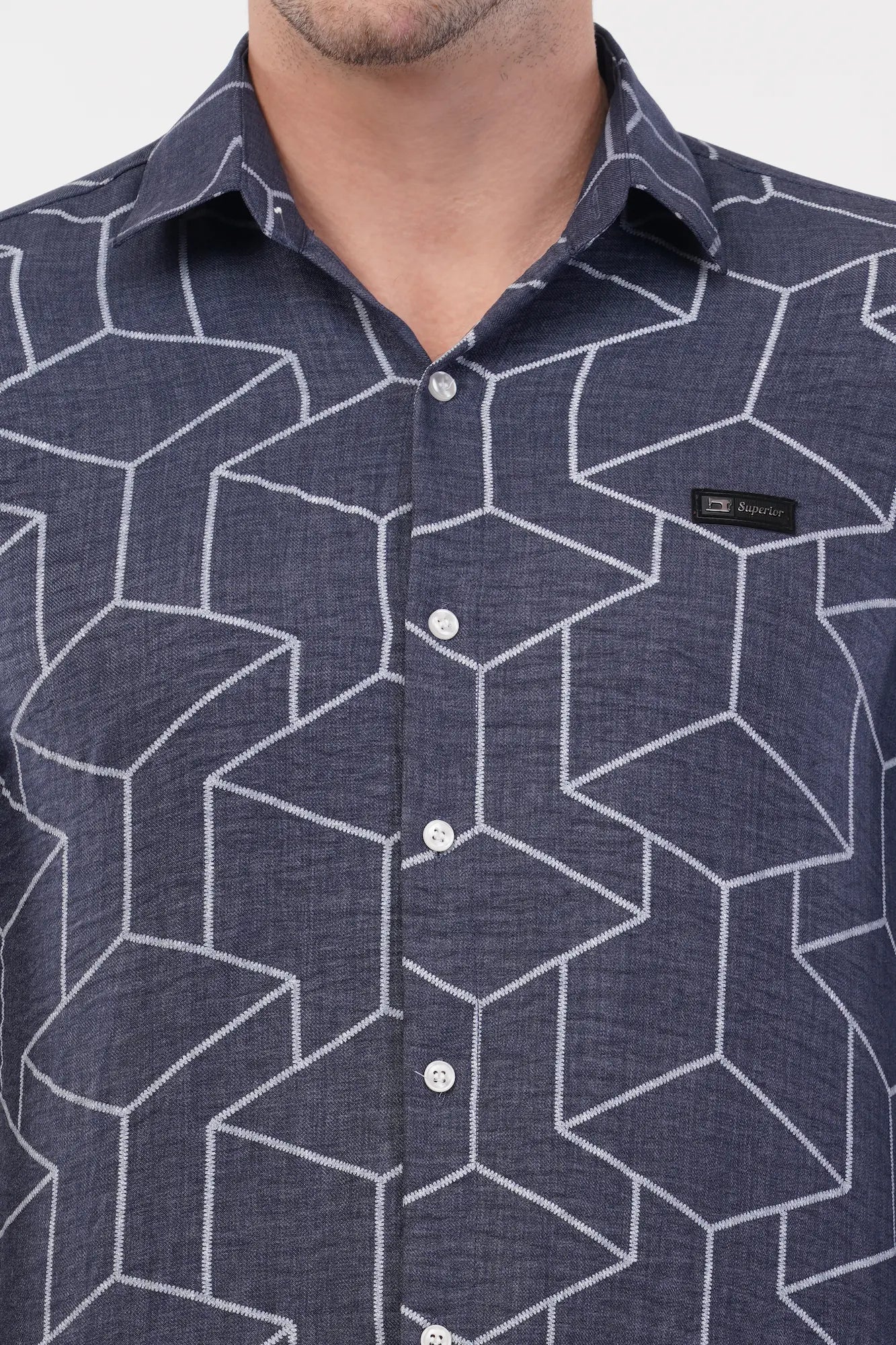 Mid Grey Geometric Digital Printed Shirt