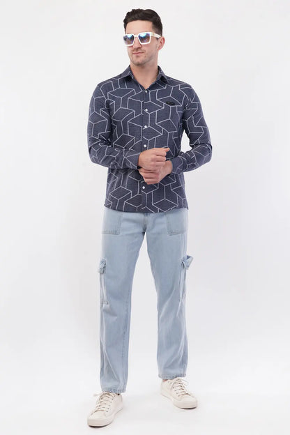 Mid Grey Geometric Digital Printed Shirt
