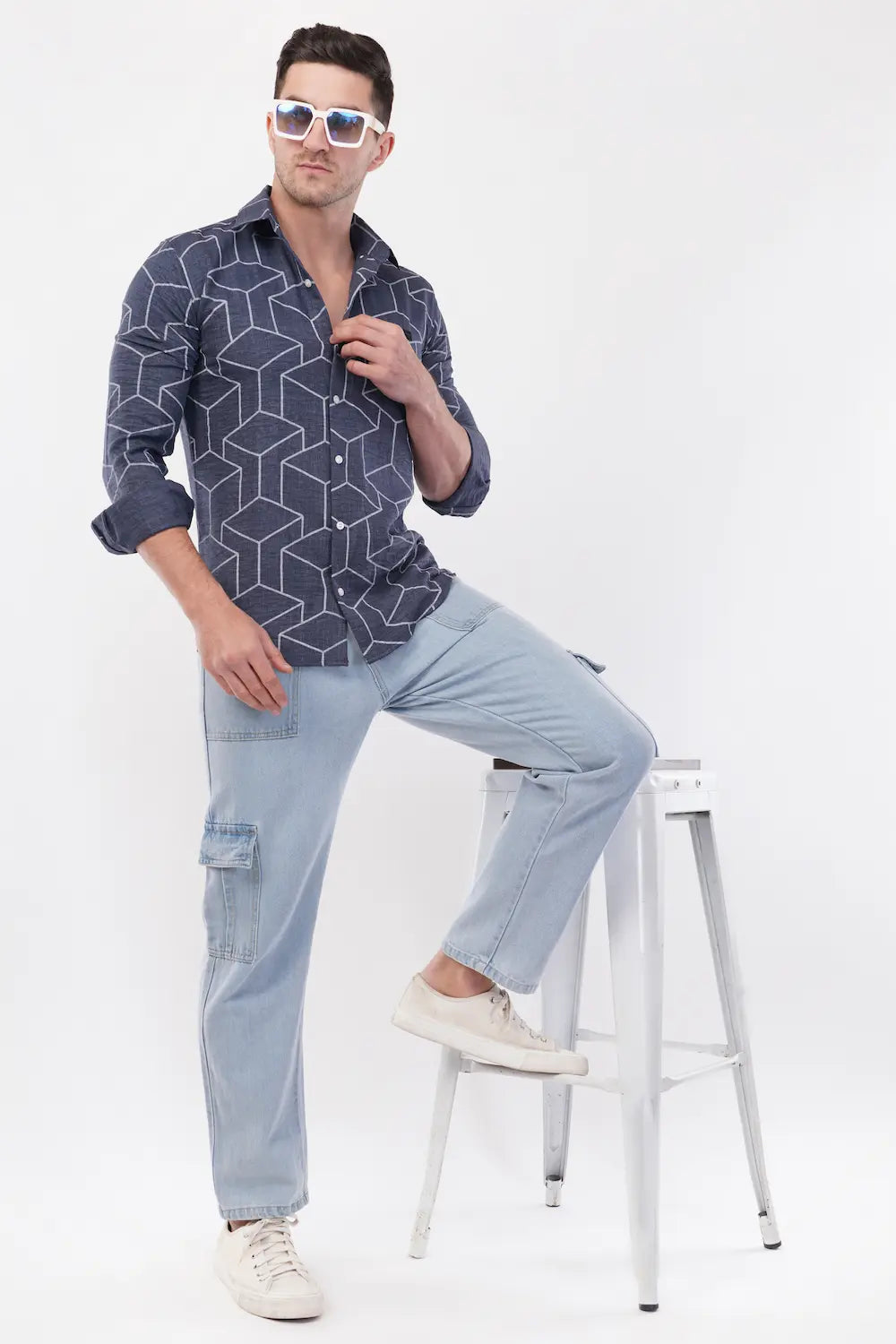 Mid Grey Geometric Digital Printed Shirt