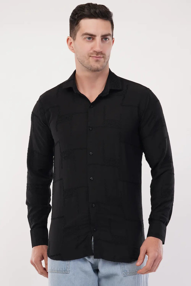 Aswad Black Embroidery Shirt