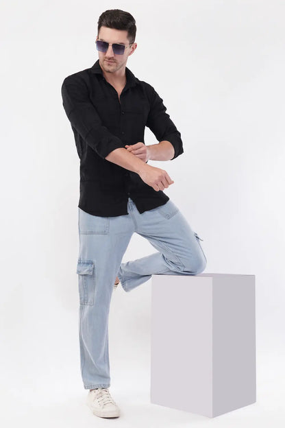 Aswad Black Embroidery Shirt