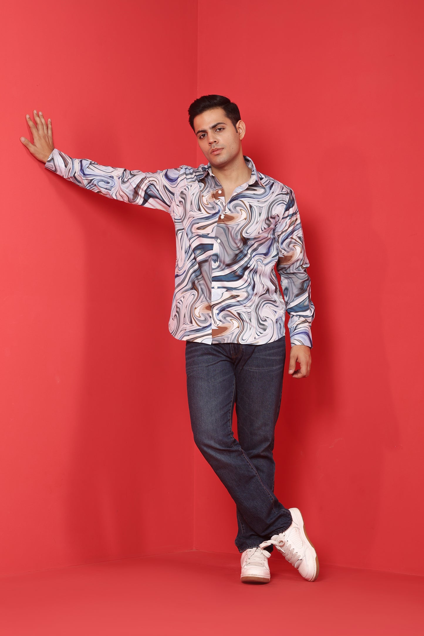 Men's Grey Iridium Print Cotton Casual shirt