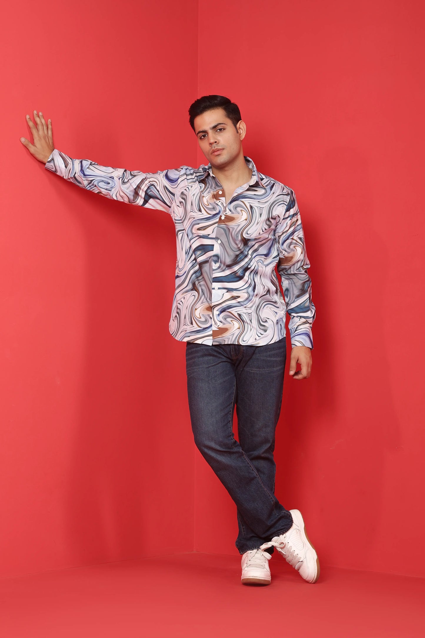 Men's Grey Iridium Print Cotton Casual shirt