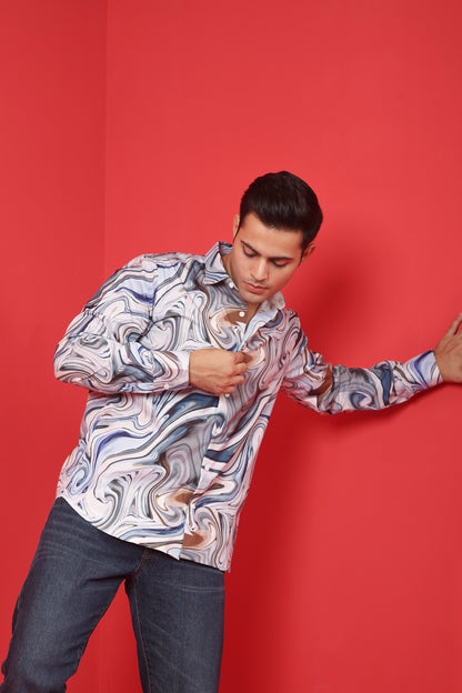 Men's Grey Iridium Print Cotton Casual shirt