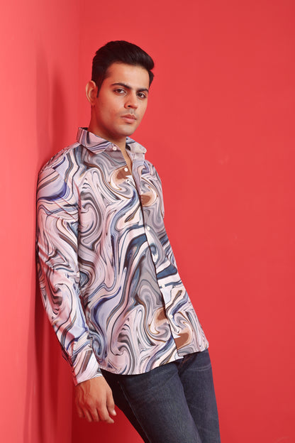 Men's Grey Iridium Print Cotton Casual shirt