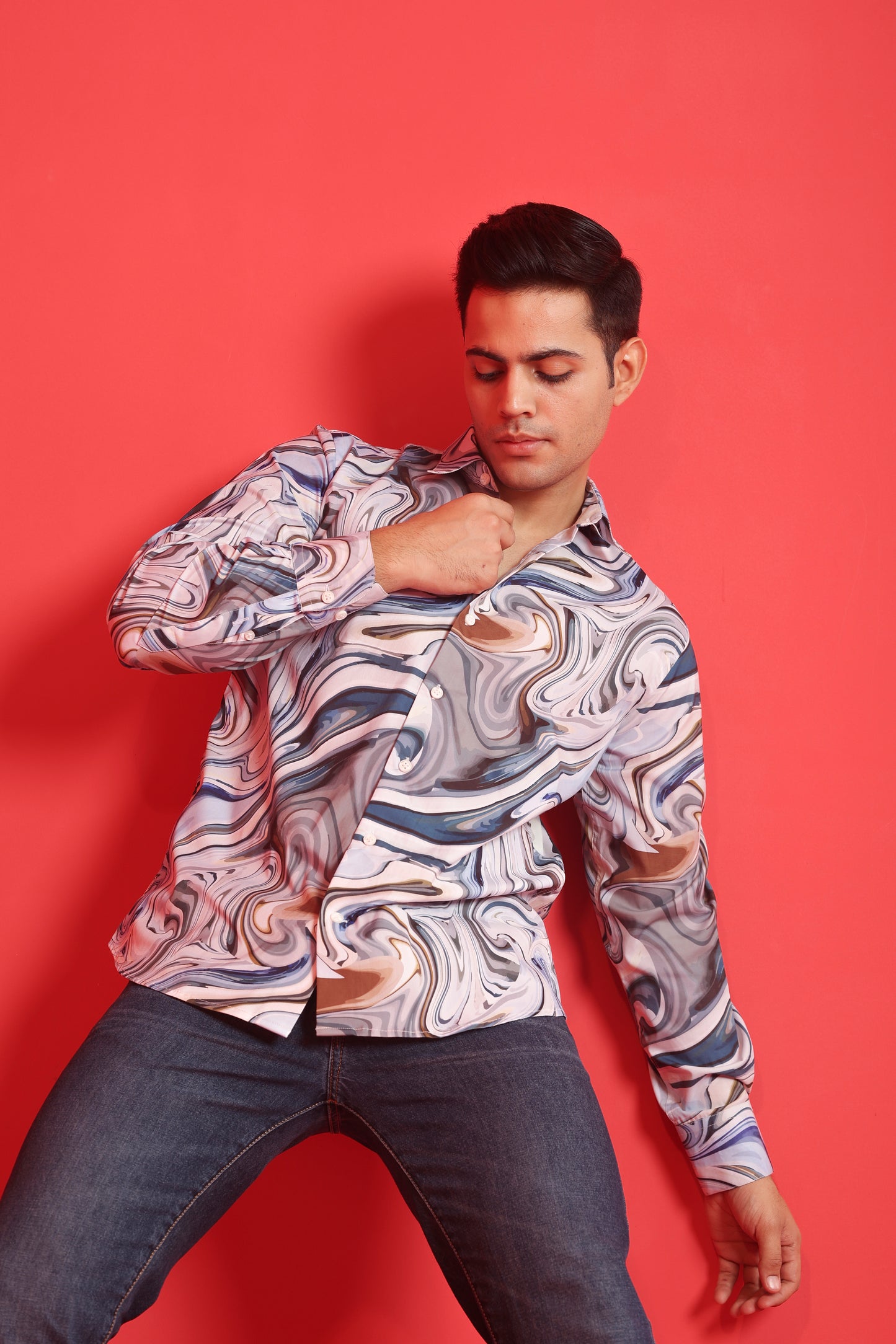 Men's Grey Iridium Print Cotton Casual shirt