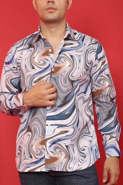 Men's Grey Iridium Print Cotton Casual shirt