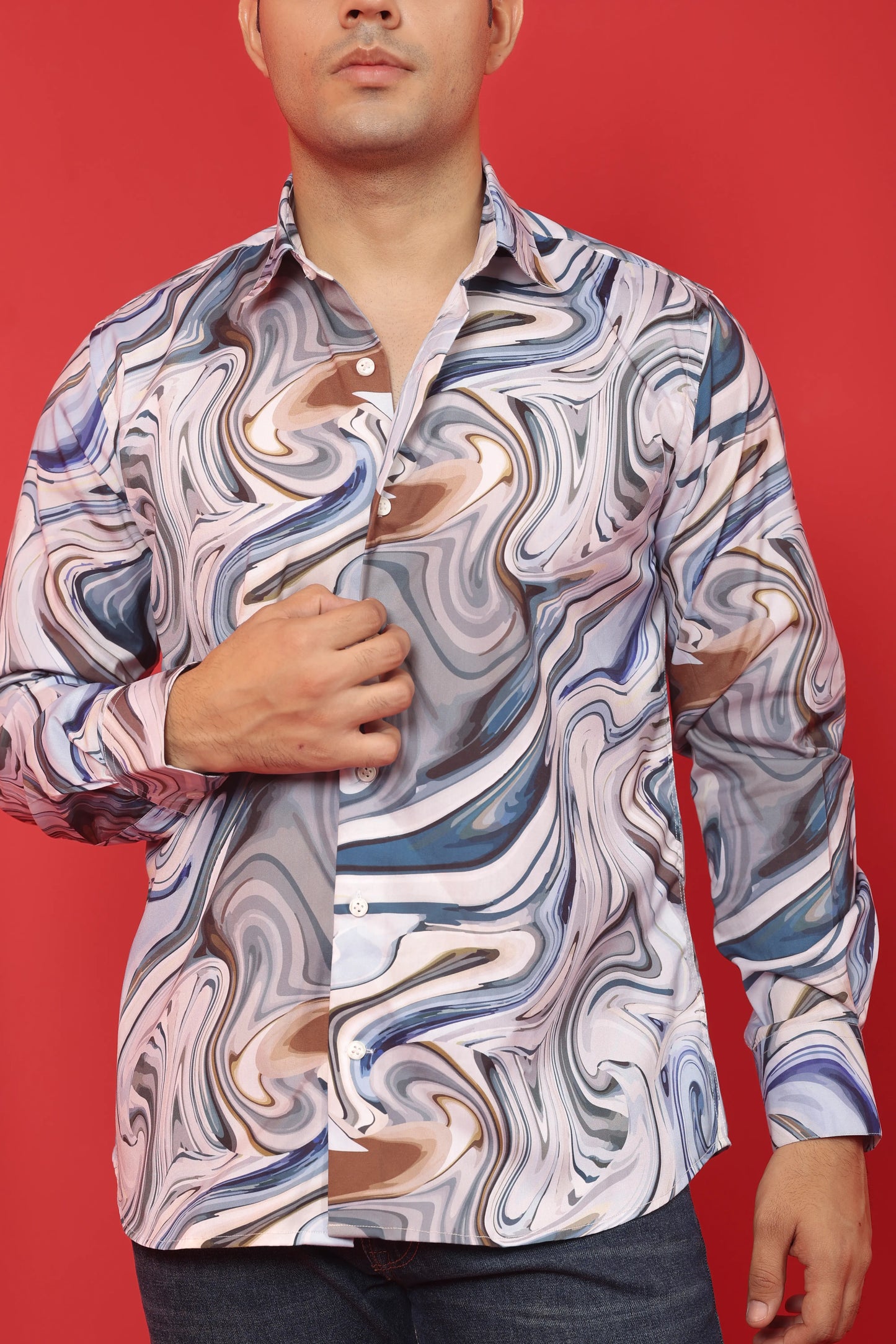 Men's Grey Iridium Print Cotton Casual shirt