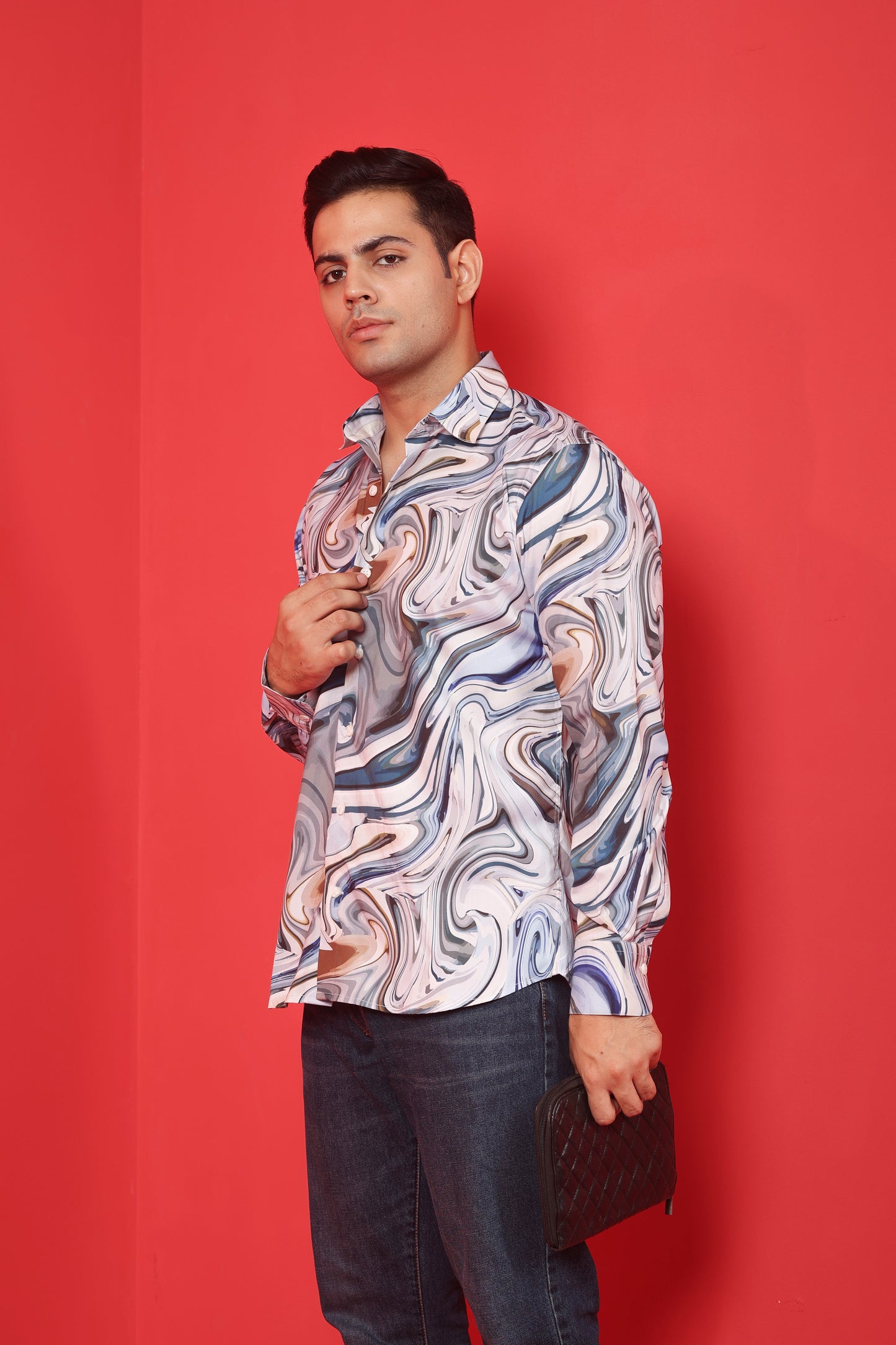 Men's Grey Iridium Print Cotton Casual shirt
