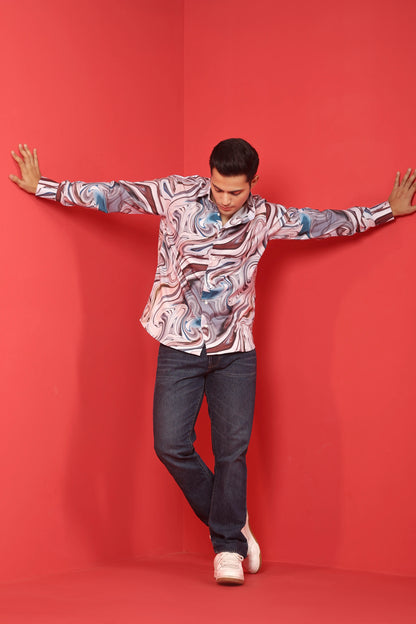 Men's Cream Iridium Print Cotton Casual Shirt