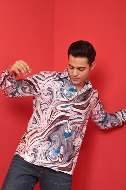 Men's Cream Iridium Print Cotton Casual Shirt