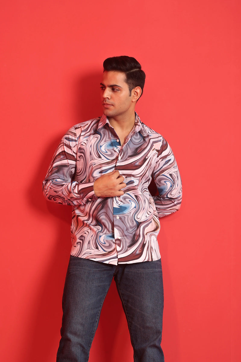 Men's Cream Iridium Print Cotton Casual Shirt