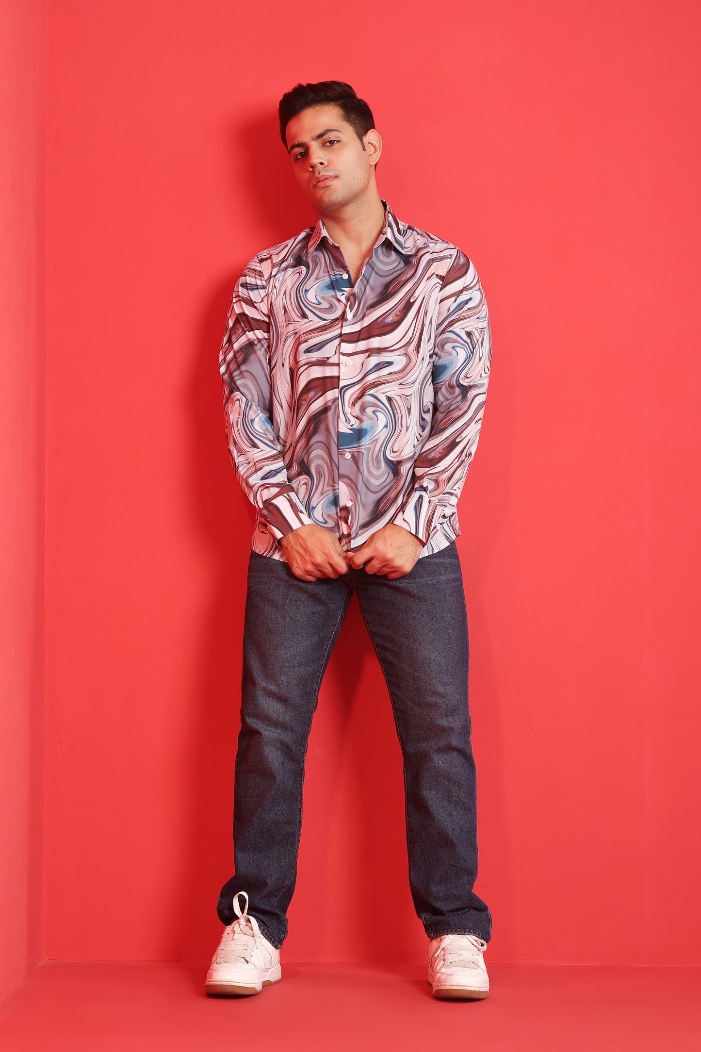 Men's Cream Iridium Print Cotton Casual Shirt