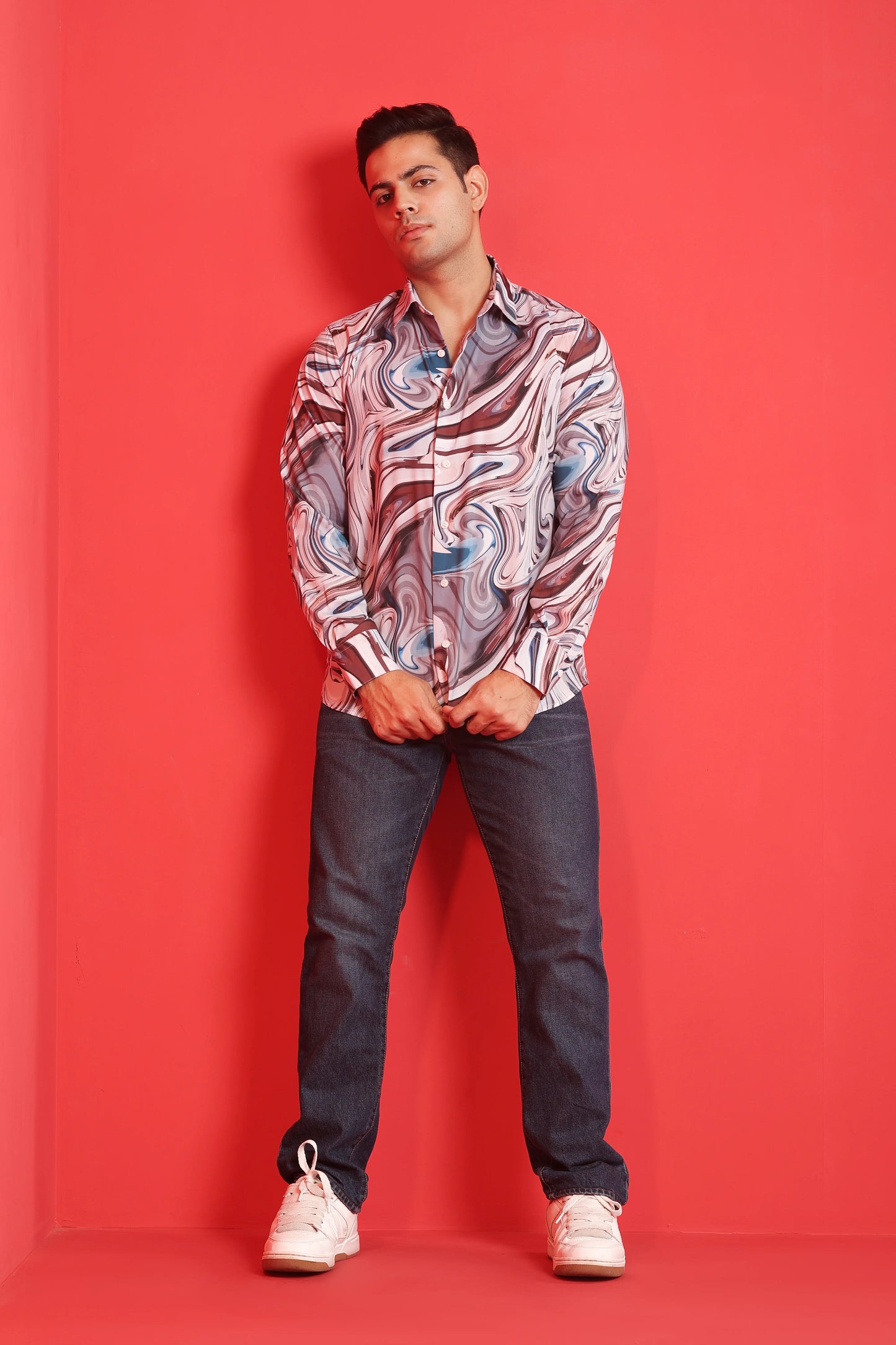 Men's Cream Iridium Print Cotton Casual Shirt