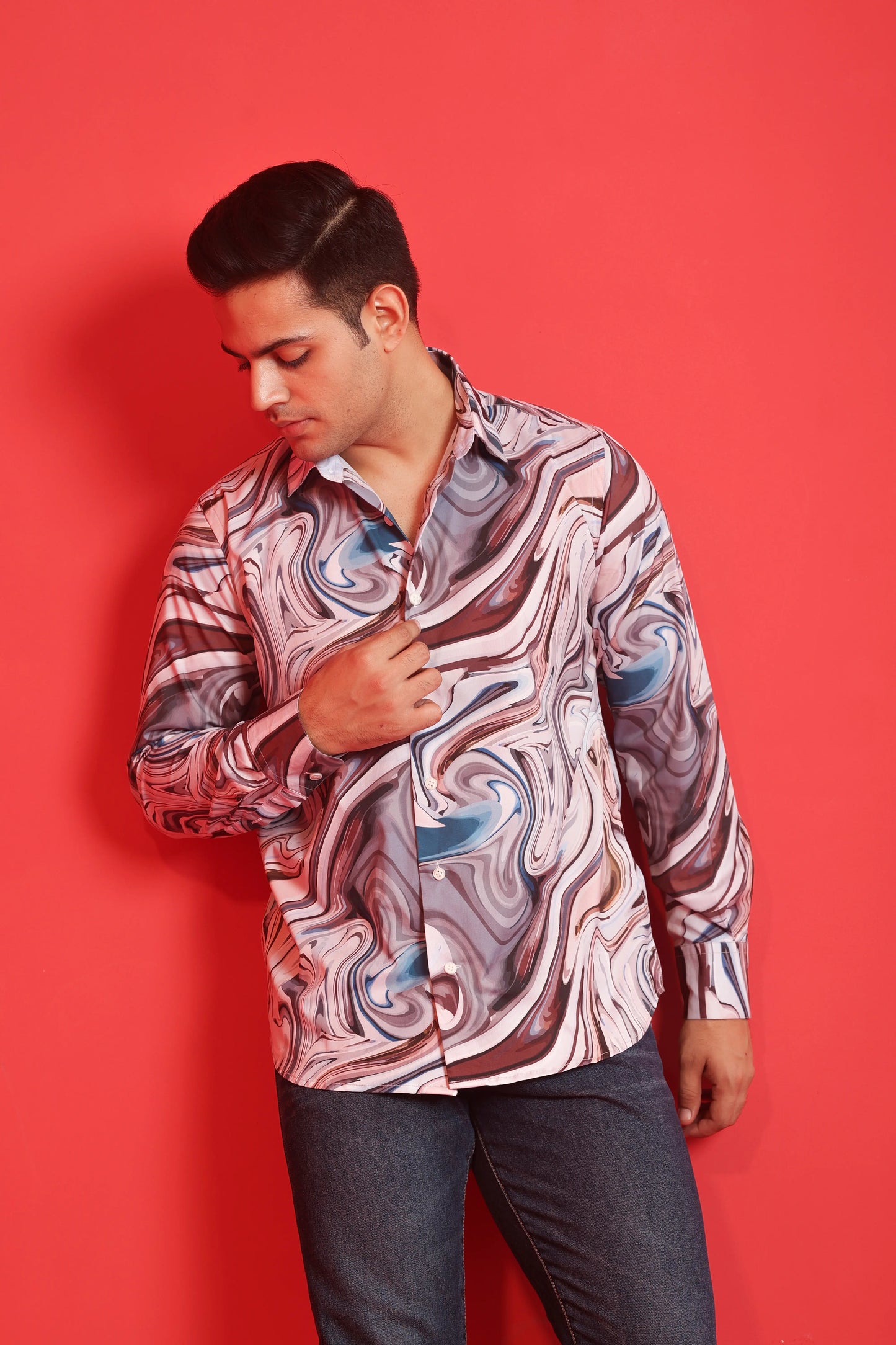 Men's Cream Iridium Print Cotton Casual Shirt