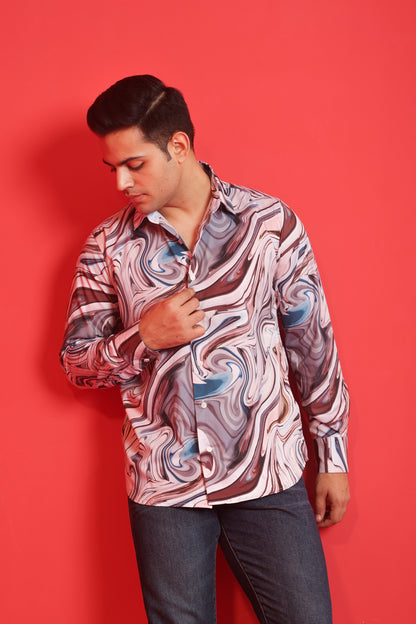 Men's Cream Iridium Print Cotton Casual Shirt