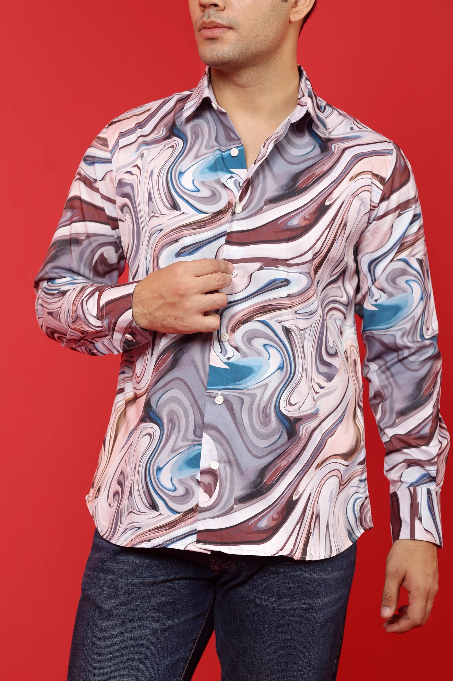 Men's Cream Iridium Print Cotton Casual Shirt