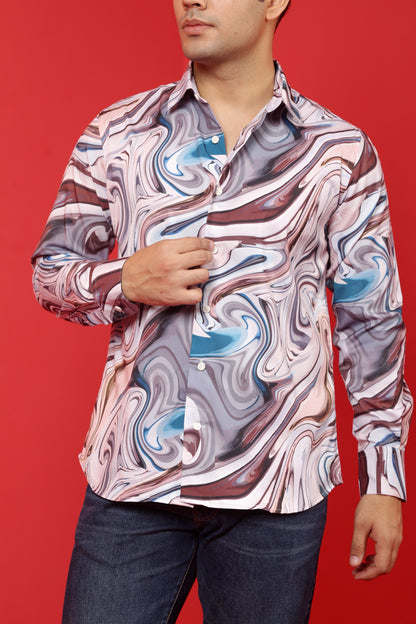 Men's Cream Iridium Print Cotton Casual Shirt