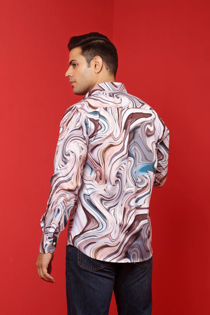 Men's Cream Iridium Print Cotton Casual Shirt