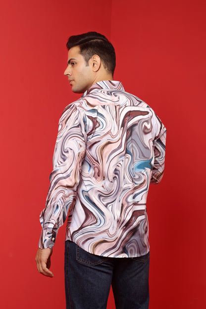 Men's Cream Iridium Print Cotton Casual Shirt