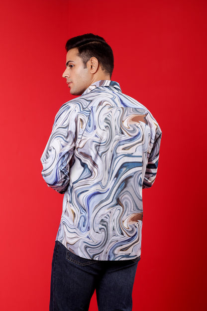 Men's Grey Iridium Print Cotton Casual shirt