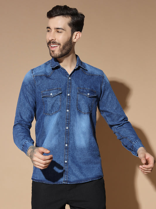 DOUBLE POCKET BLUE DENIM SHIRT