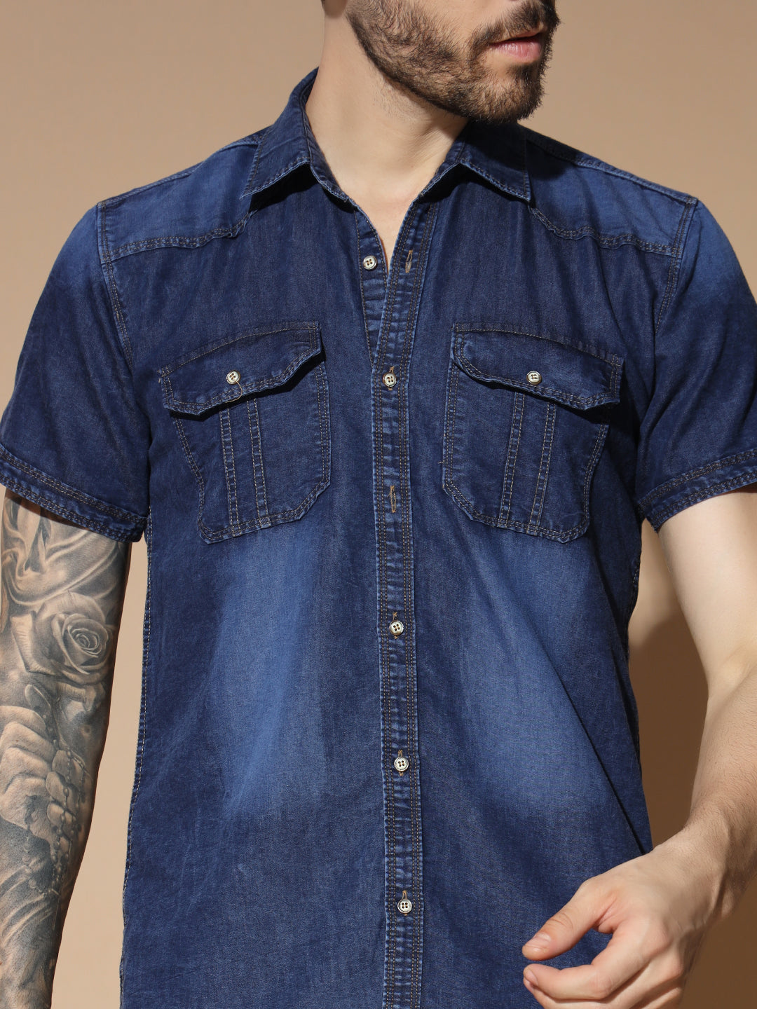 HALF SLEEVE DENIM SHIRT
