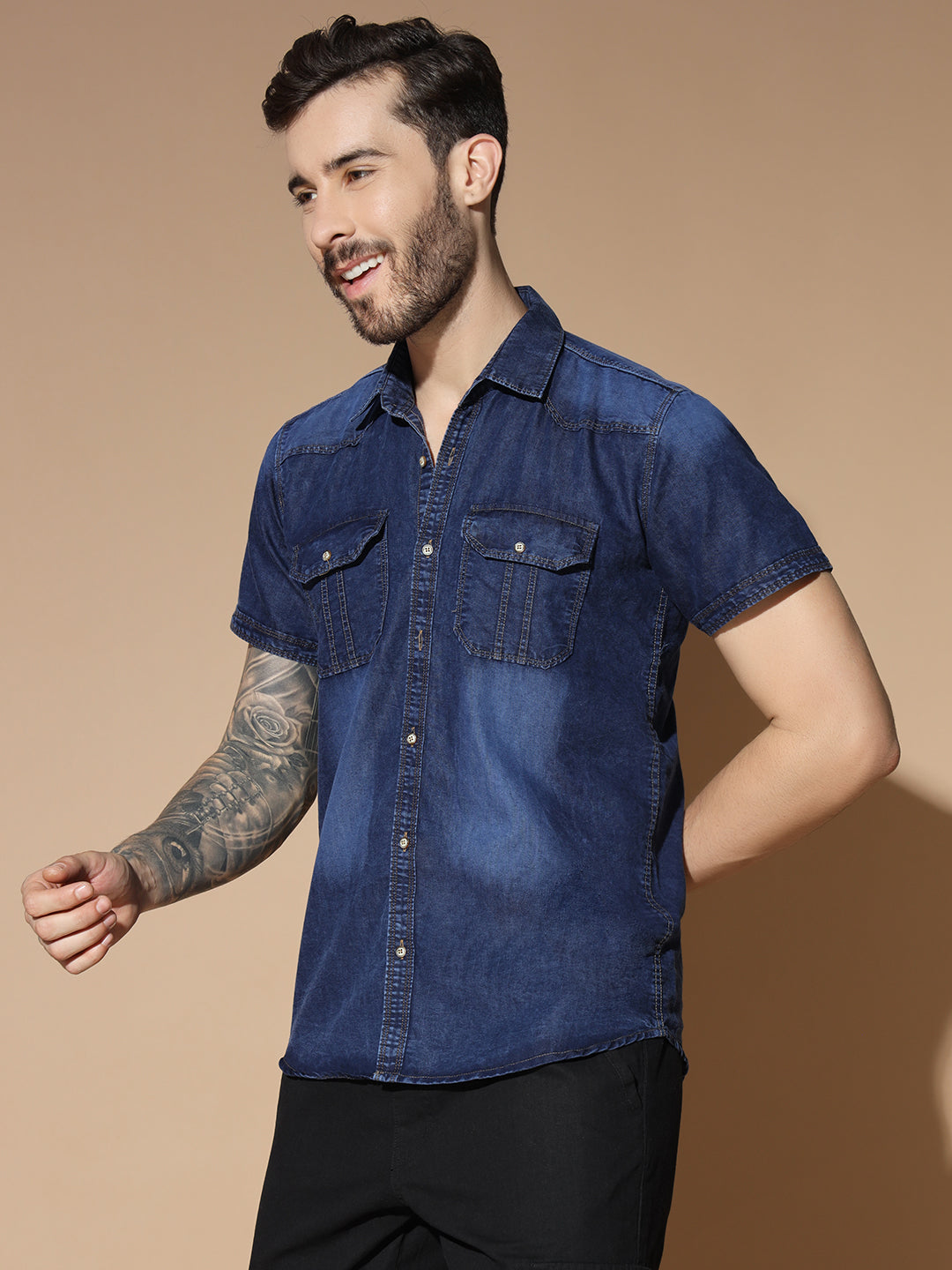 HALF SLEEVE DENIM SHIRT